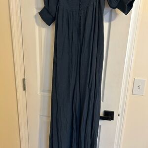 Blue Buttoned Long Sleeve Cuffed Sleeve Jumper with Pocket